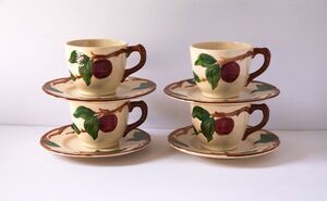 4 Vintage Franciscan Apple Coffee Tea Cups and Saucers USA Interspace 1970